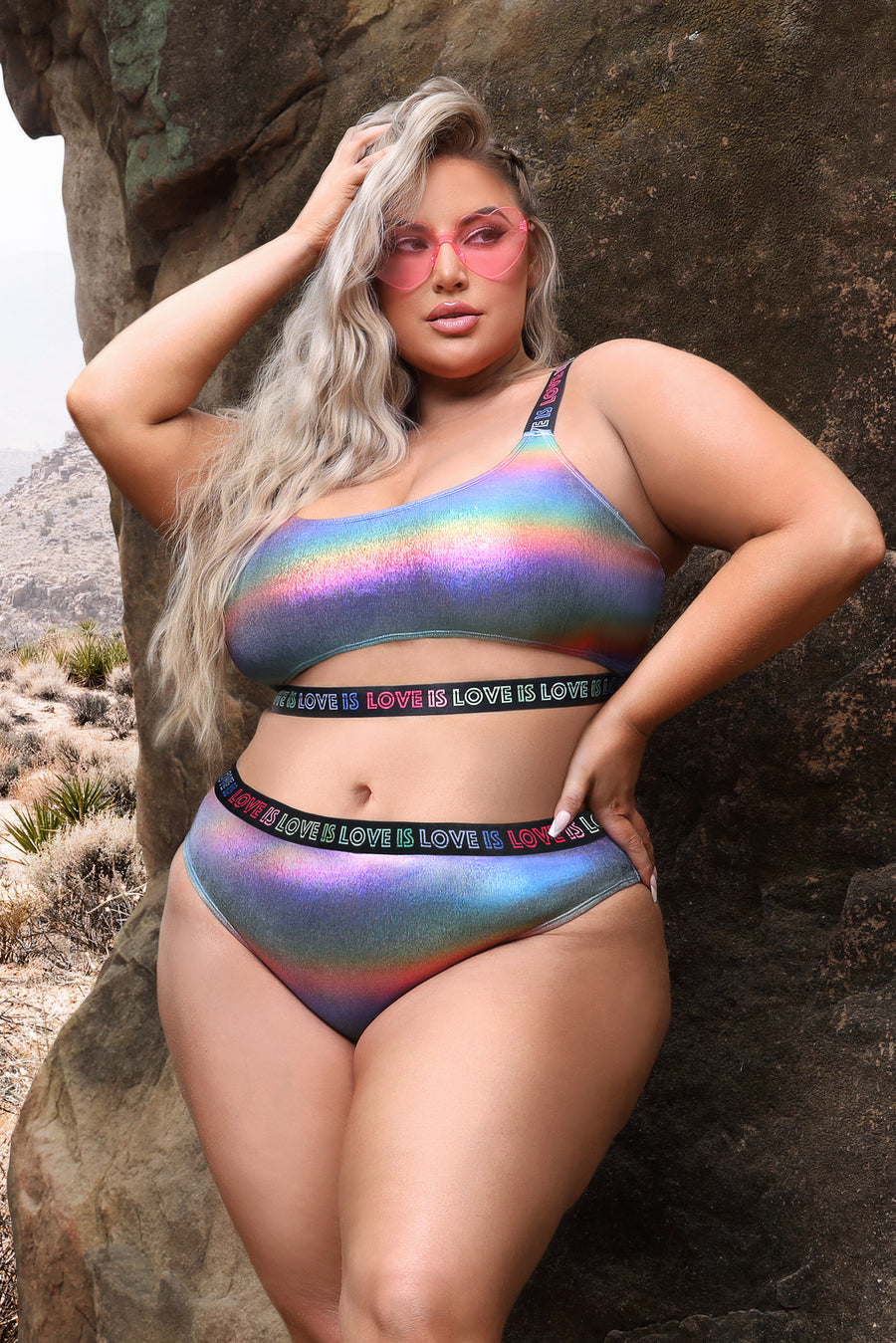 Plus Holographic Rainbow Crop Top + Bottoms Set