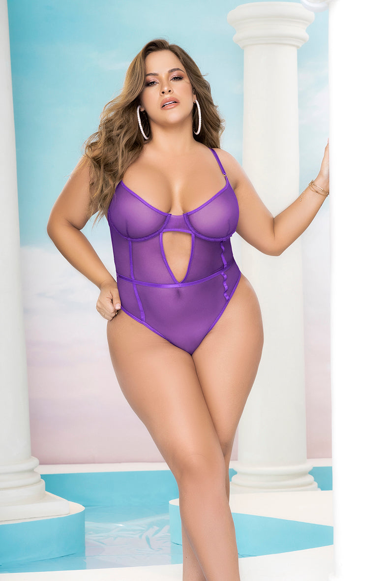 Plus Sheer Mesh Cutout Bodysuit