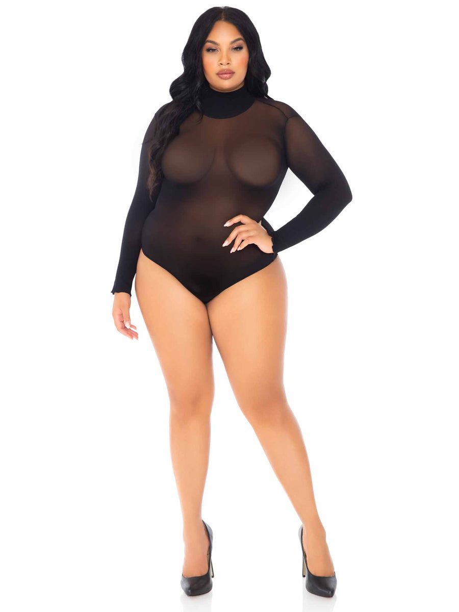 Plus Semi-Sheer Mock Neck Bodysuit